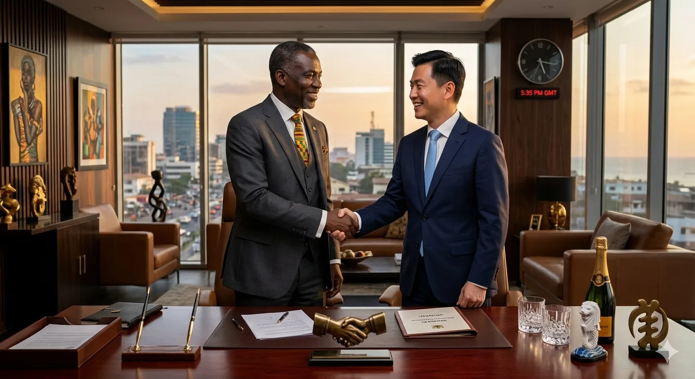 A professional handshake between a Singaporean executive and an African business leader in a high-rise office, representing the Singapore to Africa Business Expansion Guide for navigating high-growth markets in 2026.
